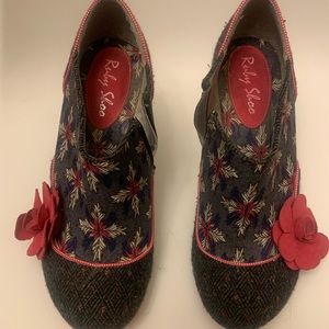 Ruby Shoo patterned zip up heels